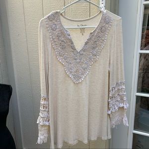 Chico’s lace top size 1 (Chico’s size), beige, lace long sleeves and lace bodice